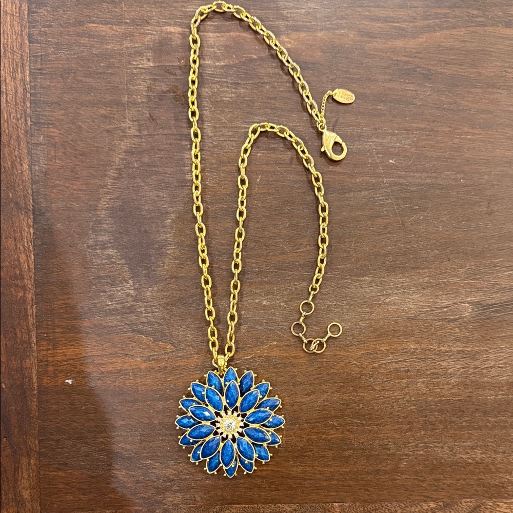 Amrita Singh Elegant Blue and Gold Flower Pendant Necklace